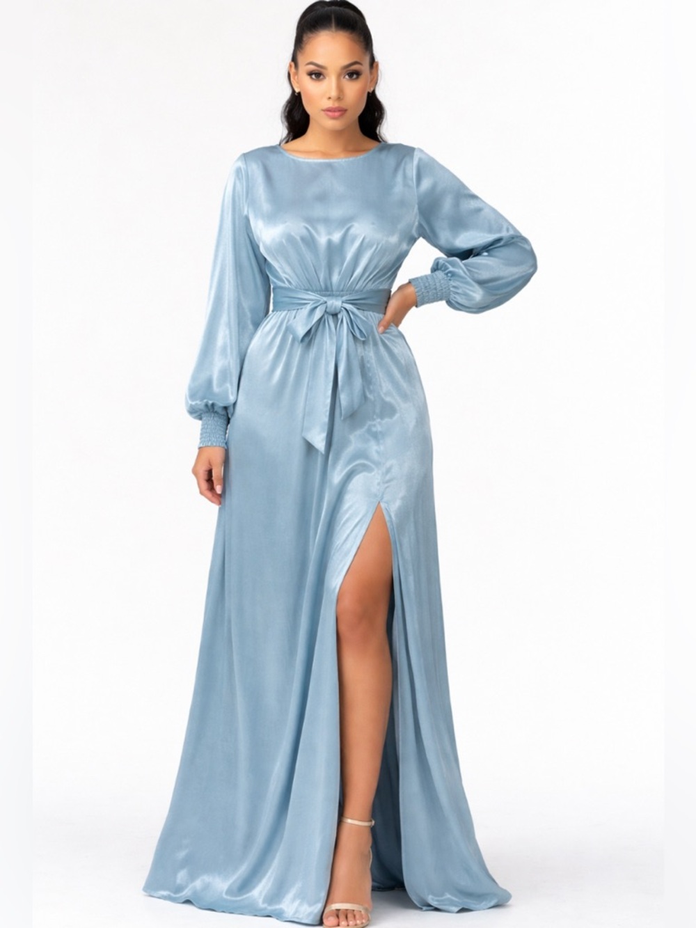 Aura • Satin • Long Sleeve • Maxi Dress • Large